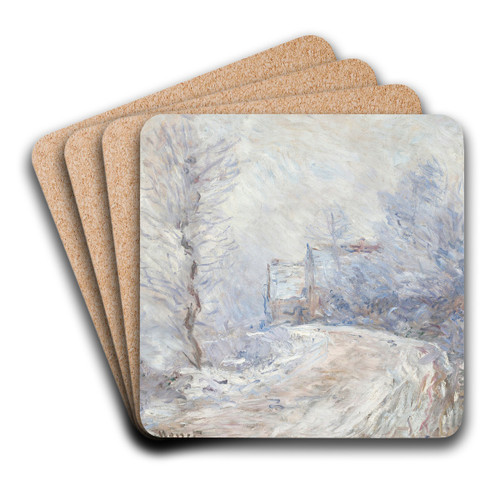 Lentre de Giverny sous la neige by Claude Monet Art Drink Coaster set