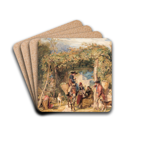 Figures and Animals in a Vineyard by John Frederick Lewis Drink Coasters - set of 4
