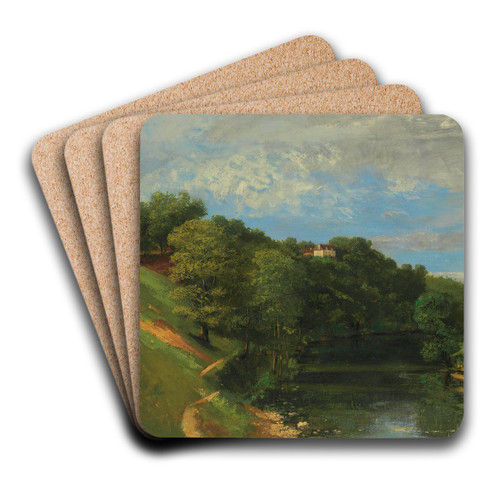 Chteau Au Bord De La Rivire by Gustave Courbet Art Drink Coaster set Chteau Au Bord De La Rivire by Gustave Courbet Art Drink Coaster set