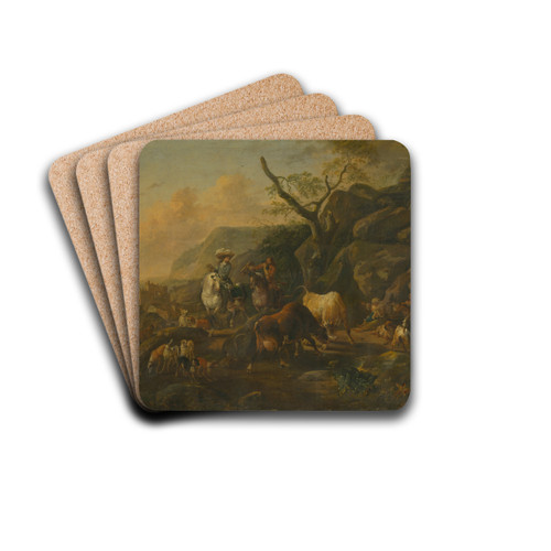 Landscape with Hunters by Johann Heinrich Roos Drink Coasters - set of 4