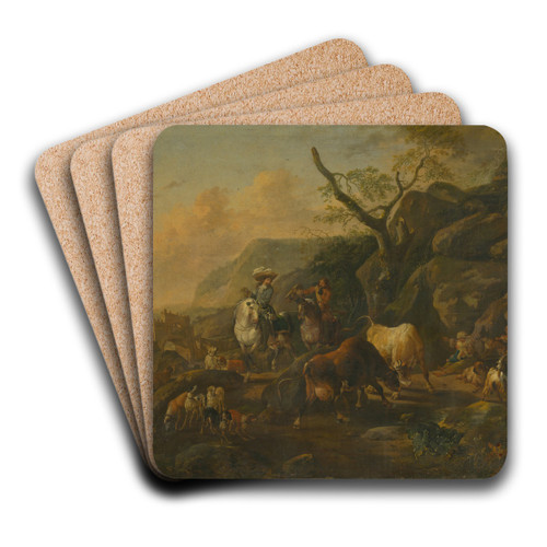 Landscape with Hunters by Johann Heinrich Roos Art Drink Coaster set