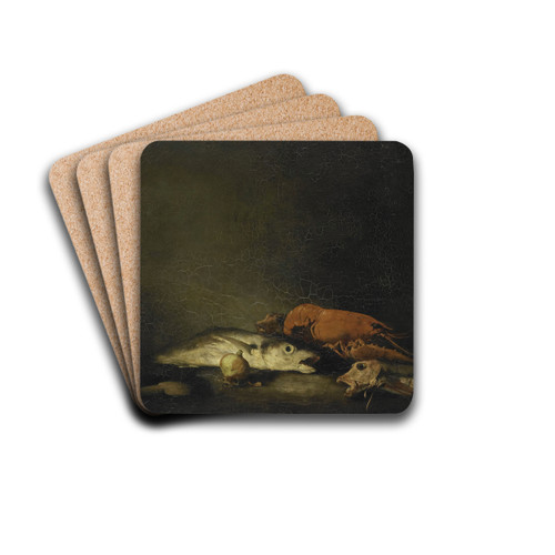 Stilleven met vissen en een kreeft by Thodule Ribot Drink Coasters - set of 4 Stilleven met vissen en een kreeft by Thodule Ribot Drink Coasters - set of 4