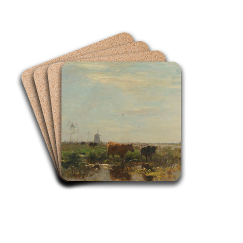 Meadow with Cows by the Water by Willem Maris Drink Coasters - set of 4 Meadow with Cows by the Water by Willem Maris Drink Coasters - set of 4