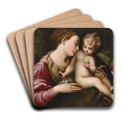 The Madonna And Child With St. John The Baptist Sleeping by Follower of Parmigianino Art Drink Coaster set The Madonna And Child With St. John The Baptist Sleeping by Follower of Parmigianino Art Drink Coaster set