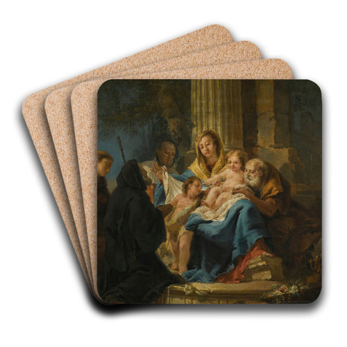 The Holy Family With Saint Francesco Di Paola And A Franciscan Saint by Francesco Lorenzi Art Drink Coaster set