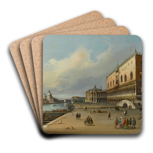 Venice, A View Of The Riva Degli Schiavoni Looking Towards The Dogana And Santa Maria Della Salute by Carlo Grubacs Art Drink Coaster set