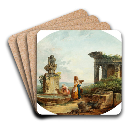 Landscape with washerwomen at a fountain by Hubert Robert Art Drink Coaster set