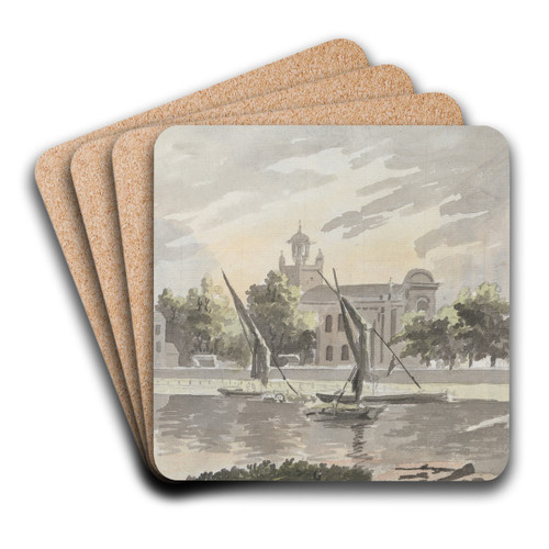 View of Isleworth Church by James Miller Art Drink Coaster set View of Isleworth Church by James Miller Art Drink Coaster set