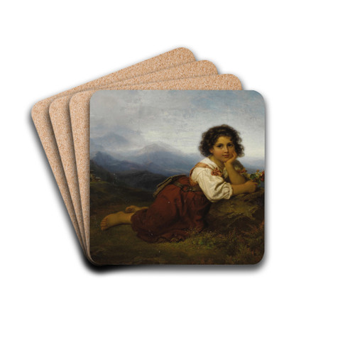 Young Girl With Flower by Friedrich Drck Drink Coasters - set of 4 Young Girl With Flower by Friedrich Drck Drink Coasters - set of 4