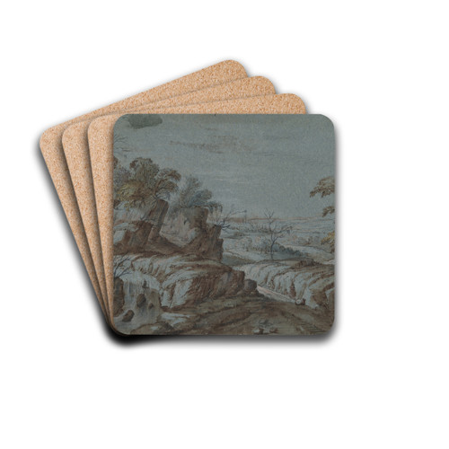 Rocky Landscape with View inDistance by Circle of Gillis Neyts Drink Coasters - set of 4
