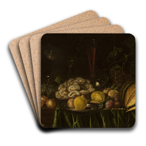Still life with  fruit, mussels and a bird by Cornelis de Bryer Art Drink Coaster set
