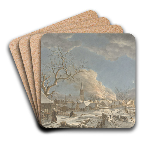 Winter, nacht en vuur by Jacob Cats Art Drink Coaster set Winter, nacht en vuur by Jacob Cats Art Drink Coaster set