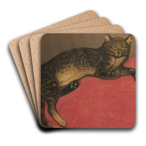 L'Hiver, chat sur un coussin by Thophile Alexandre Steinlen Art Drink Coaster set