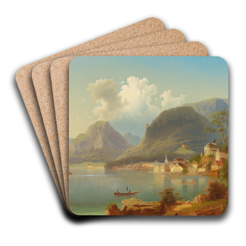 View of Hallstatt by Ferdinand Lepie Art Drink Coaster set