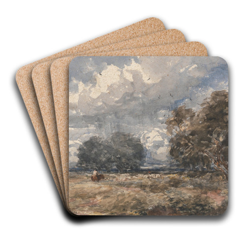 Shepherding the Flock, Windy Day by David Cox Art Drink Coaster set