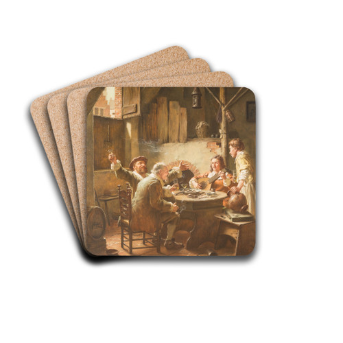 Merry gathering by Fritz Wagner Drink Coasters - set of 4 Merry gathering by Fritz Wagner Drink Coasters - set of 4