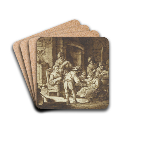 Abendliche Szene mit Bauchladenhndler by Johann Georg Trautmann Drink Coasters - set of 4