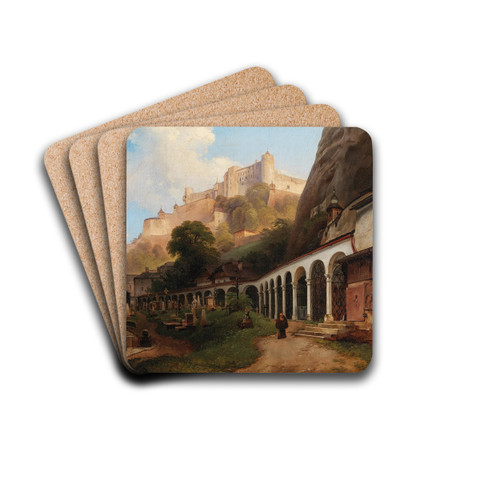 Salzburg, a View of St. Peters Cemetery by Johann Fischbach Drink Coasters - set of 4