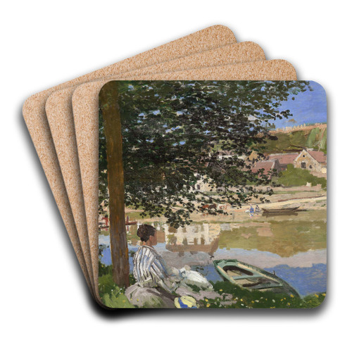 On the Bank of the Seine, Bennecourt by Claude Monet Art Drink Coaster set