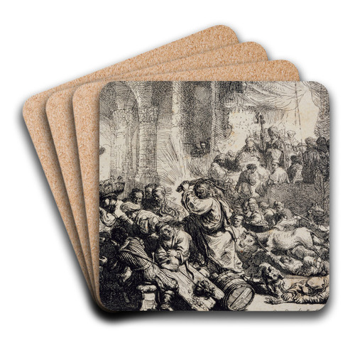 Christ Driving the Moneychangers from the Temple by Rembrandt van Rijn Art Drink Coaster set