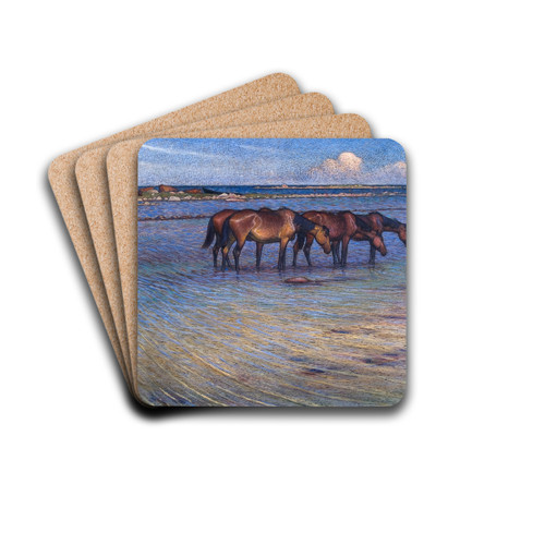 Horses Cooling Themselves in Water by Nils Kreuger Drink Coasters - set of 4 Horses Cooling Themselves in Water by Nils Kreuger Drink Coasters - set of 4