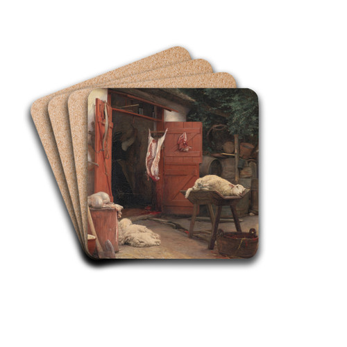 A Slaughterhouse In Hellebk by Carl Bloch Drink Coasters - set of 4