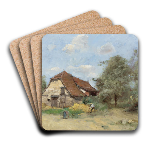 La Faucheur Prs De La Ferme by Paul Dsir Trouillebert Art Drink Coaster set