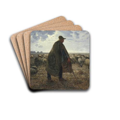 Shepherd Tending His Flock by Jean-Franois Millet Drink Coasters - set of 4