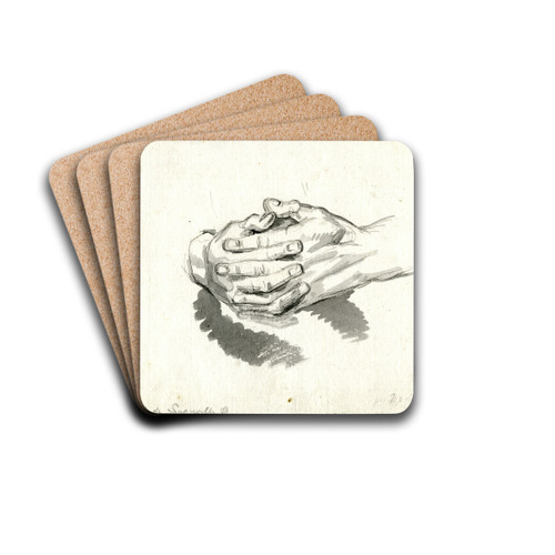 Gevouwen handen met de vingers in elkaar by David Humbert de Superville Drink Coasters - set of 4 Gevouwen handen met de vingers in elkaar by David Humbert de Superville Drink Coasters - set of 4