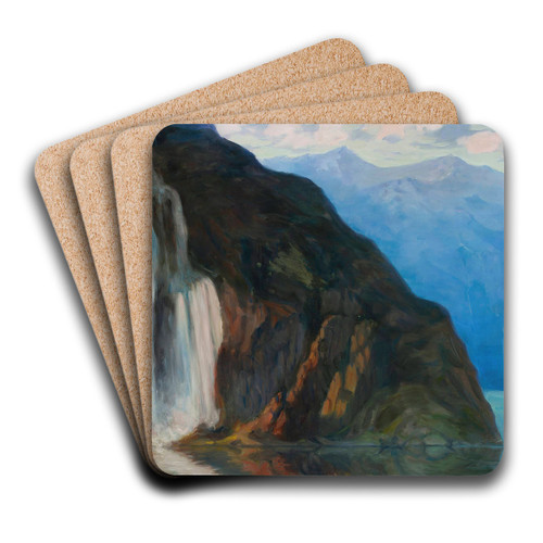 Landscape with a waterfall by Kazimierz Stabrowski Art Drink Coaster set