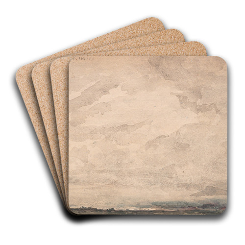 Regnerischer Himmel ber einer Seelandschaft by Albert Anker Art Drink Coaster set Regnerischer Himmel ber einer Seelandschaft by Albert Anker Art Drink Coaster set