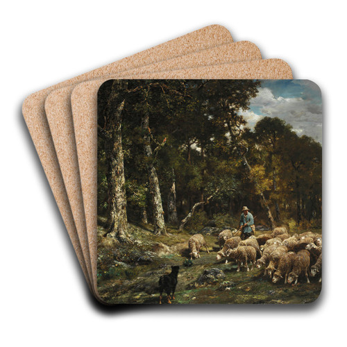 The Flock by Charles Emile Jacque Art Drink Coaster set