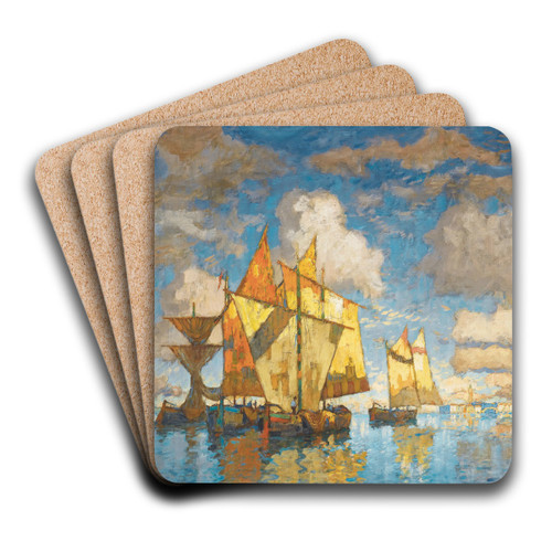 Fishing Boats In The Lagoon, Venice by Konstantin Ivanovich Gorbatov Art Drink Coaster set