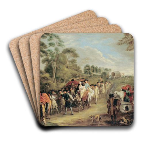 Soldiers on the March by Jean-Antoine Watteau Art Drink Coaster set
