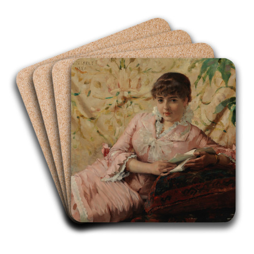 Reading Parisienne by Albert Edelfelt Art Drink Coaster set