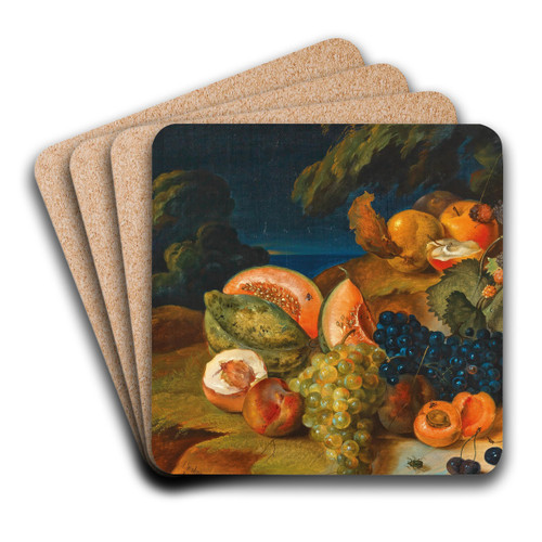 Still life with melons, grapes, peach and cherries by Antal Jozsef Strohmayer Art Drink Coaster set