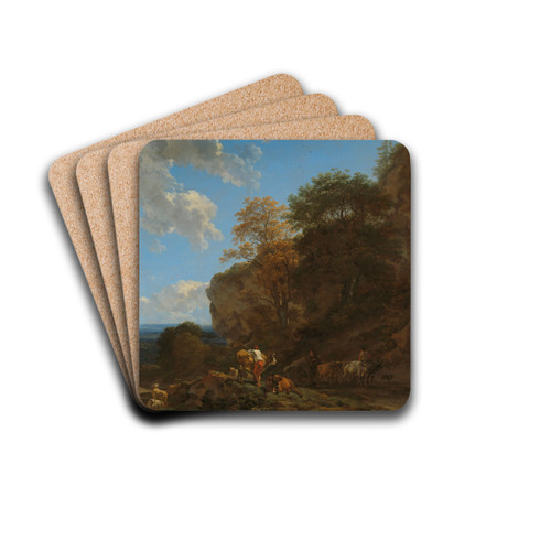 Italian Landscape by Nicolaes Pietersz. Berchem Drink Coasters - set of 4 Italian Landscape by Nicolaes Pietersz. Berchem Drink Coasters - set of 4