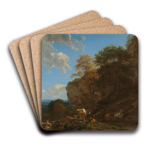 Italian Landscape by Nicolaes Pietersz. Berchem Art Drink Coaster set Italian Landscape by Nicolaes Pietersz. Berchem Art Drink Coaster set