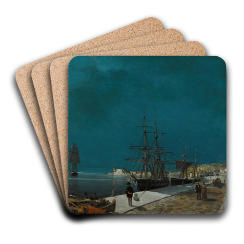 Harbour By Night by Constantinos Volanakis Art Drink Coaster set