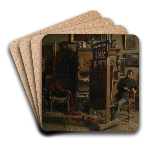 The Studio of the painter Jules Lambeaux by Charles Mertens Art Drink Coaster set The Studio of the painter Jules Lambeaux by Charles Mertens Art Drink Coaster set