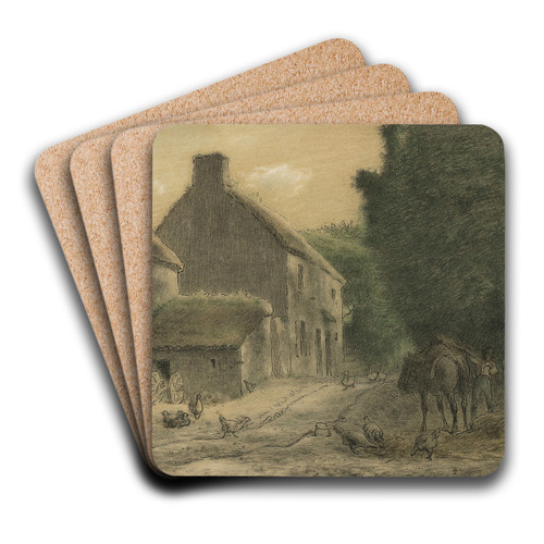 Farm House at Gruchy by Jean-Franois Millet Art Drink Coaster set