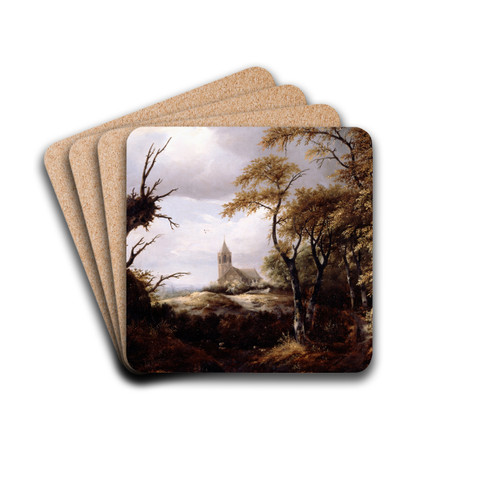 Landscape with a Church by Jacob van Ruisdael Drink Coasters - set of 4