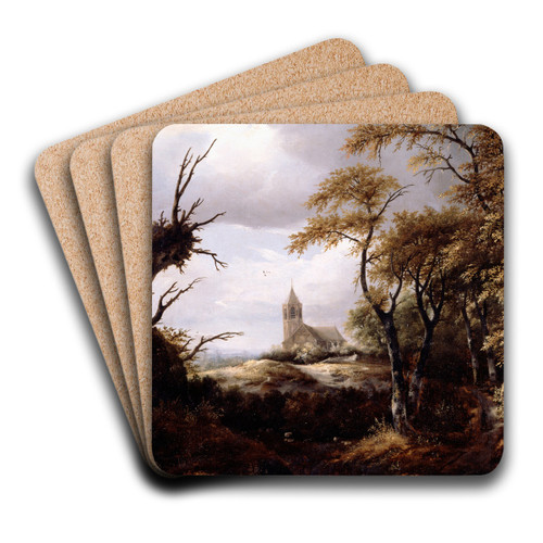 Landscape with a Church by Jacob van Ruisdael Art Drink Coaster set