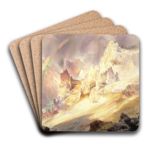 Rainbow Over The Grand Canyon Of The Yellowstone by Thomas Moran Art Drink Coaster set