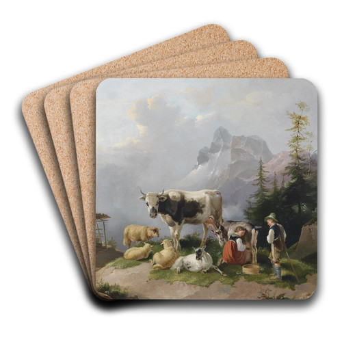 Auf der Alm by Joseph Heike (circle) Art Drink Coaster set