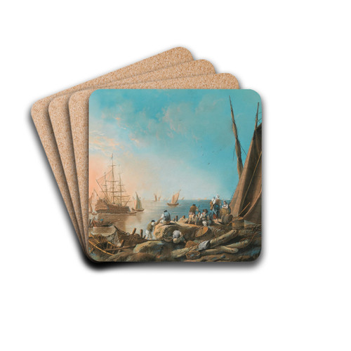 At the mouth of the River Tagus by Jean-Baptiste Pillement Drink Coasters - set of 4