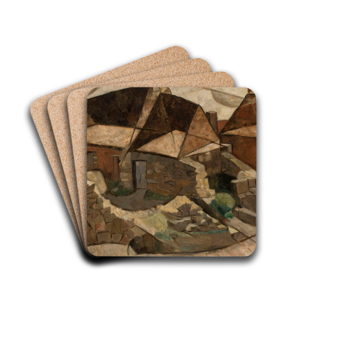 Landscape with houses by Tadeusz Makowski Drink Coasters - set of 4 Landscape with houses by Tadeusz Makowski Drink Coasters - set of 4