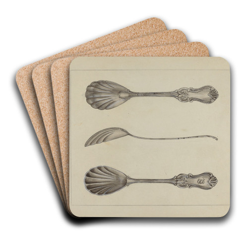 Two Silver Sugar Spoons by Anthony Zuccarello Art Drink Coaster set
