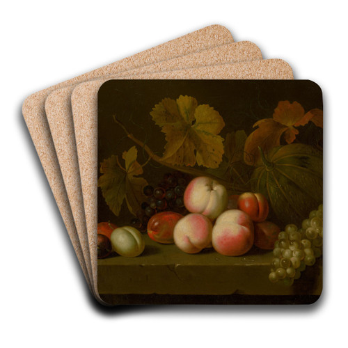 Still Life With Peaches, Grapes, Plums And Melon by Jakob Bogdny Art Drink Coaster set Still Life With Peaches, Grapes, Plums And Melon by Jakob Bogdny Art Drink Coaster set