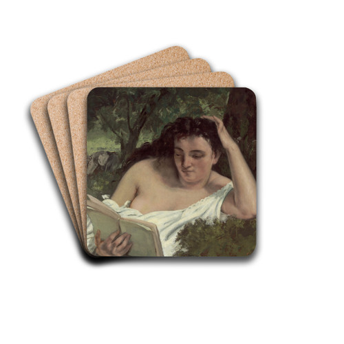 A Young Woman Reading by Gustave Courbet Drink Coasters - set of 4